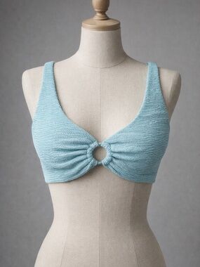 Vince Camuto Textured O-Ring Bikini Top | Oasis Blue | Size M | NWT E224